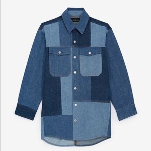 NWT The Kooples Blue Denim Patchwork Long Sleeve Shirt / Jacket - Size 3 - Large